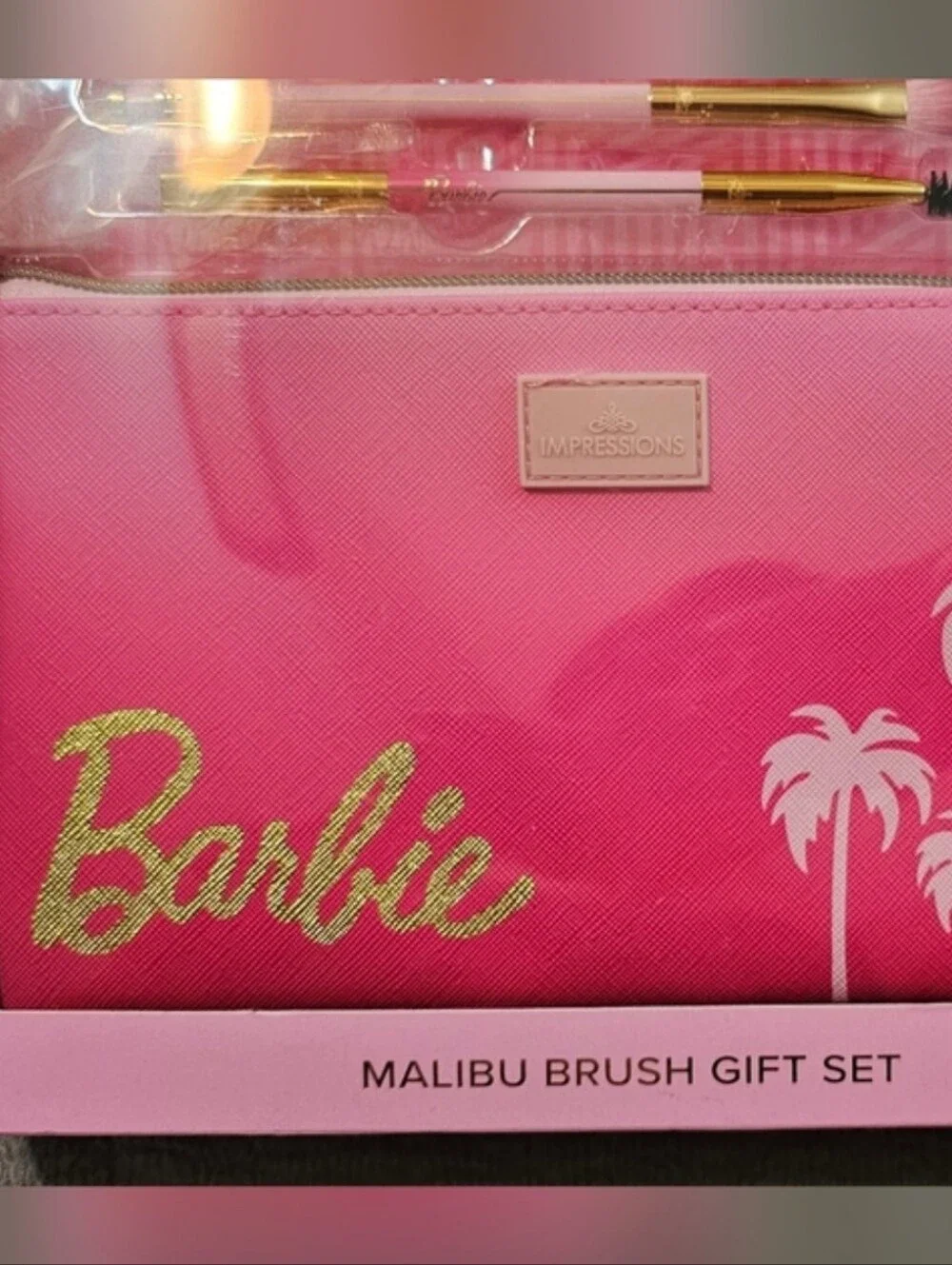 Barbie Pink and Gold Makeup Brush Set with Palm Pouch